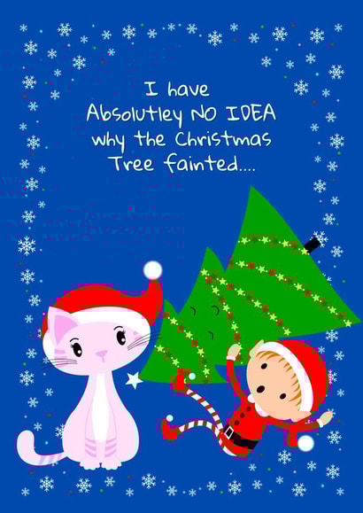 Cute Christmas Elf, Cat and Xmas tree for families, children and grandparents created by Ozric's Cards