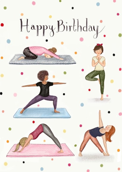 Birthday Yoga Card - Hand Drawn Yoga Girls created by Love Lucy Illustration