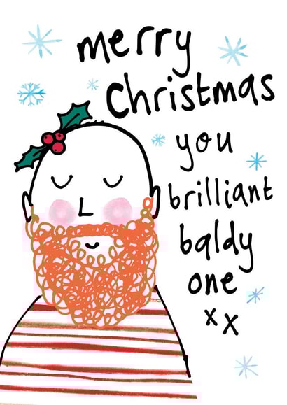 Funny Cute Christmas Card - for your Bald Beardy Ginger Man created by Bow & Bell