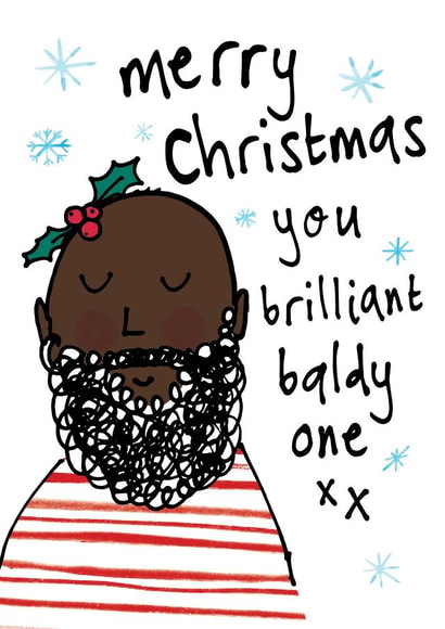 Cute Funny Christmas Card for Husband Boyfriend - Black Bald Beard created by Bow & Bell