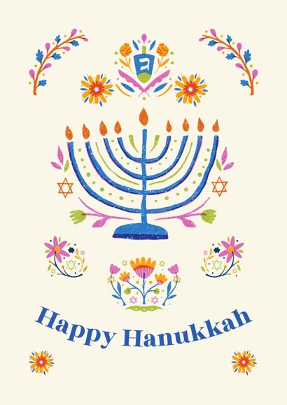 Hanukkah Blessings - Menorah, Flowers, Stars & Candles created by Dara, Ceramic Scripture