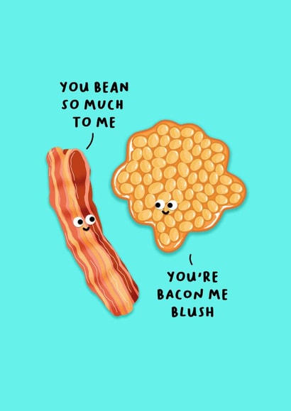 Breakfast Bae's - Bacon and Beans Pun Card created by Back to the drawing board illustration
