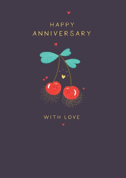 Cute Cherry Anniversary Card - With Love - Happy Anniversary created by Paperlink and Meraki Greeting Cards