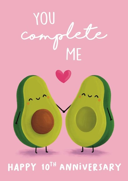 Cute 10th anniversary card - for significant other - you complete me created by Sophie Kent Illustration