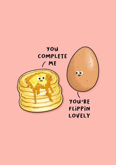 Cute Anniversary Card - Punny Pancake & egg flirt created by Back to the drawing board illustration 