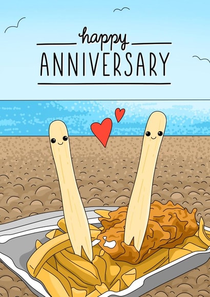 Cute Fish and chips on the Beach - Anniversary Card created by Evie Garnett Designs
