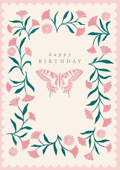 Pretty Butterfly Birthday Card - Flowers - Floral created by Paperlink and Meraki Greeting Cards