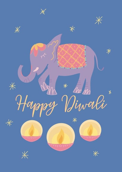 Cute diya Diwali card - Elephant & Candels created by Posted With Pyaar