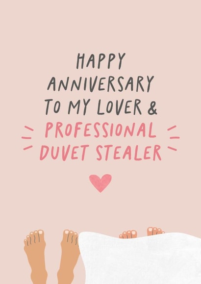 Happy Anniversary - To my Lover & Professional Duvet Stealer - Funny Card created by Studio Mads