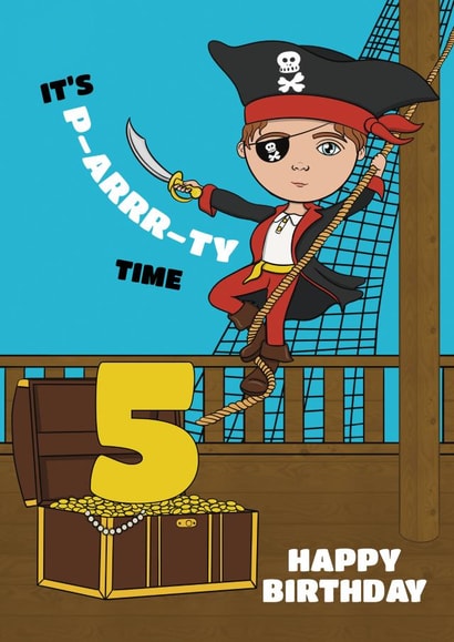 Pirate Birthday Card - 5 Today - It's Party Time created by @Cupsie's Creations