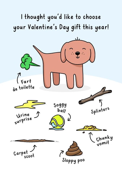 Funny dog gift Valentine's Day card - Choose your gift created by Evie Garnett Designs