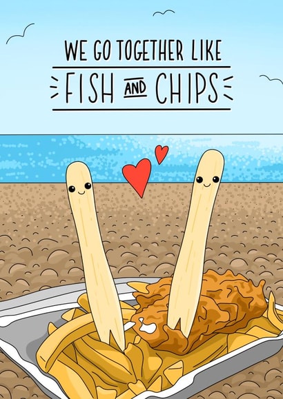 Cute Fish and Chips on the beach - Anniversary Card created by Evie Garnett Designs