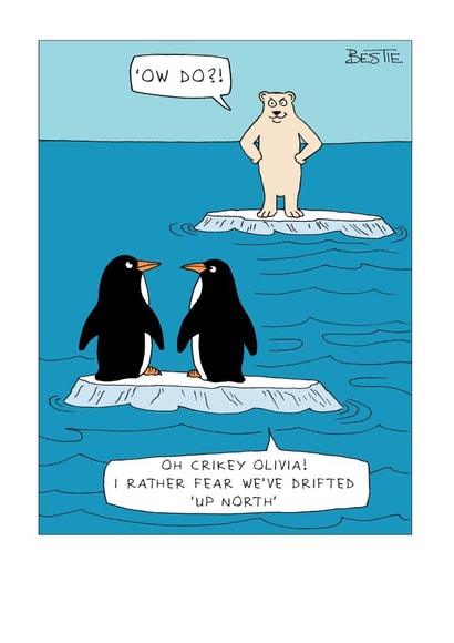 Funny Up North Card - Northerner Joke - Penguins & Polar Bear created by Paperlink and Meraki Greeting Cards
