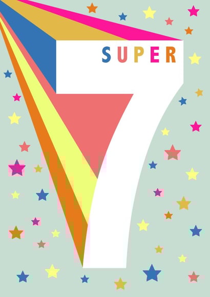 Fun 7th Birthday Card - Super - Fun Colourful created by Ally Marie Illustration