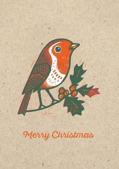 Traditional Christmas Robin design from printmaker Ian Cunliffe created by Paper Bird