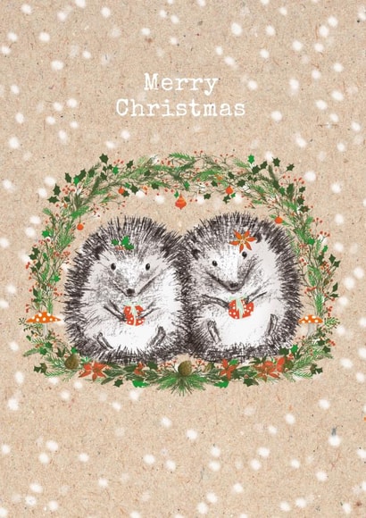 Cute Christmas hedgehogs in a festive bower - Winter Solstice created by Paper Bird
