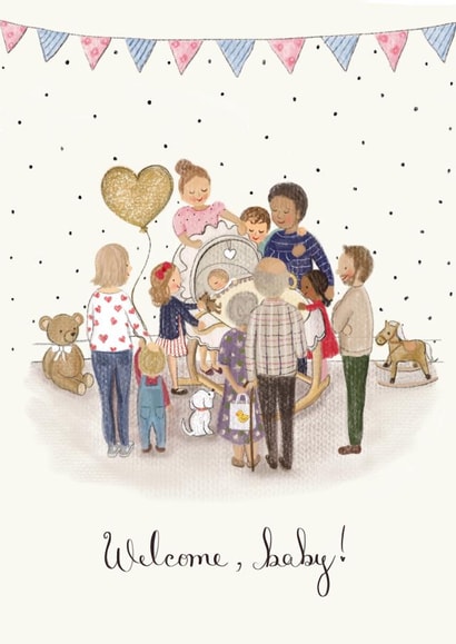 Classic Illustrated New Baby Card - Welcome, baby! created by Love Lucy Illustration