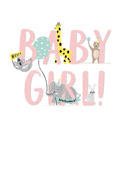 Cute Baby Girl Card - New Baby - Animals created by Paperlink and Meraki Greeting Cards