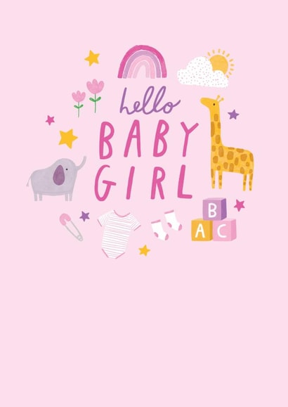 Hello Baby Girl Card - Jungle animals - Hello Baby Girl created by Paperlink and Meraki Greeting Cards
