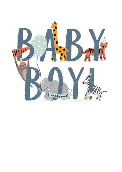 Cute New Baby Boy Card - New Arrival - Jungle Animals created by Paperlink and Meraki Greeting Cards