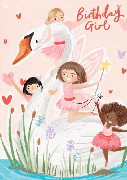 Cute Birthday Girl Ballerina Card - Swan Lake created by Paperlink and Meraki Greeting Cards