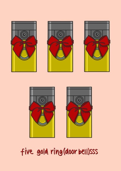 Punny Christmas card - Festive Ring Doorbells - Five Gold Ring(doorbell)sss!' created by Created by Tsui