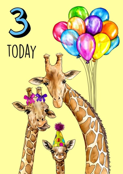 Cute Giraffes Birthday Card - 3 Today created by Poppy & Mabel