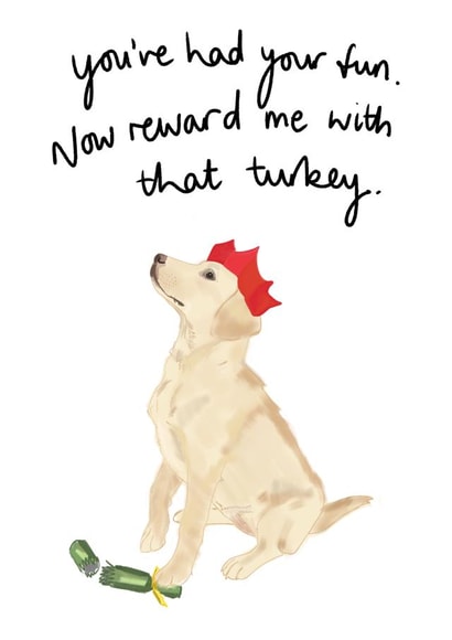 Cute Golden Labrador Christmas card - Eyeing up the turkey created by Designs by Louise