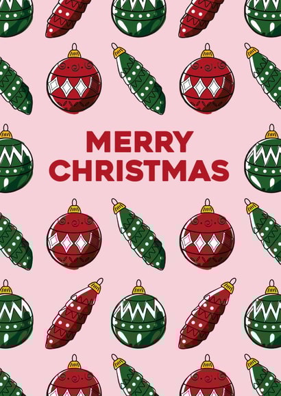 Merry Christmas hand drawn bauble pattern Christmas card. created by Pens & Pixels