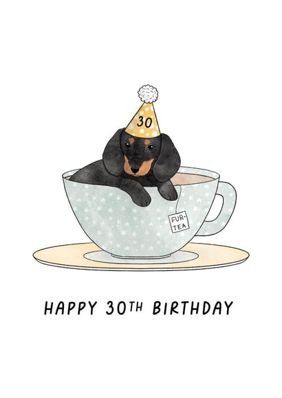 Cute Dachshund 30th Birthday Card - Dog Thirtieth Birthday Card created by February Stars Art