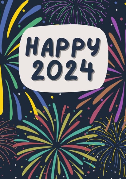 Happy New Year Card - 2024 - Colourful Fireworks created by Pepper & Plum
