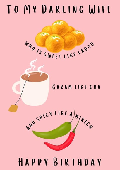 Funny Punjabi Birthday Card - for Wife - Sweet Like Ladoo created by Sukhi Writes Stuff