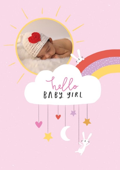 Cute New Baby Photo Card - Hello Baby Girl created by Paperlink and Meraki Greeting Cards