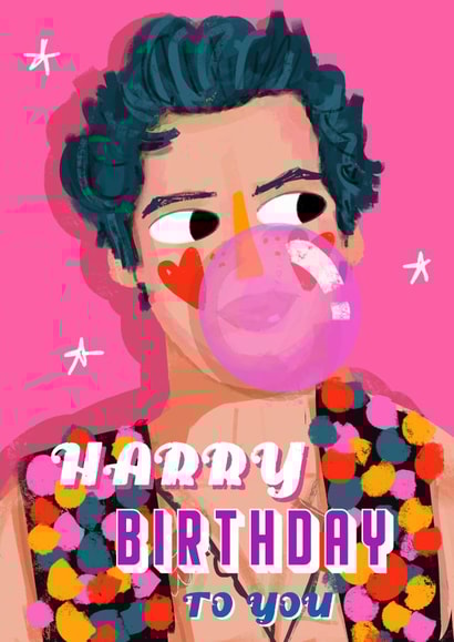 Illustrated Harry Styles Birthday Card - Fun & Colourful created by NICHOLA COWDERY ILLUSTRATIONS 