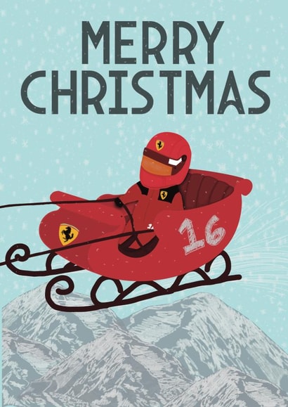 Christmas Card Motorsport Formula One Sleigh Mountains Card created by R&C illustration