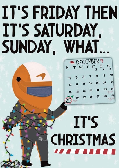 Formula One Lando Norris Christmas Card Motorsport Quote created by R&C illustration