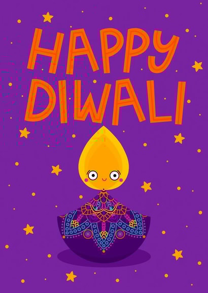 Cute Diwali Diyas Candle Card - Happy Diwali Celebrations - Festival of Lights created by Ludicrous Prints