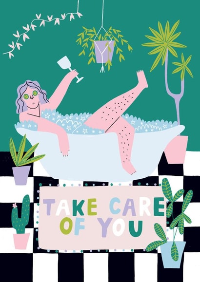 Cute Illustrated Get Well Soon Card - Take Care created by Lucy Maggie Designs