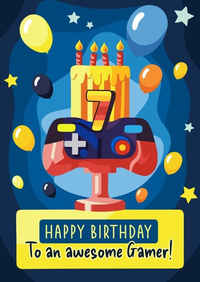 Gamer Birthday card - 7 Today - for an awesome gamer! created by Evie Garnett Designs