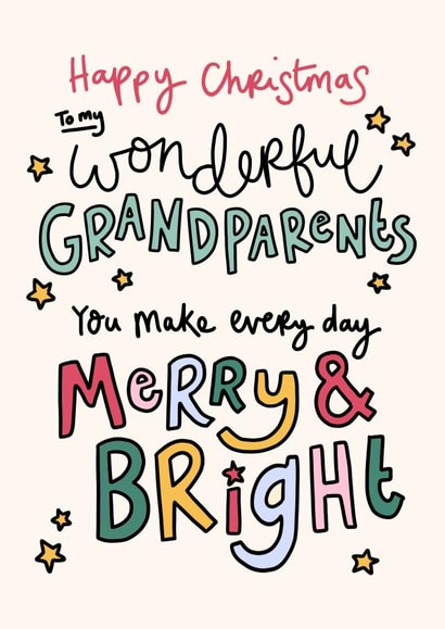 Cute Christmas Card - for Grandparents - Merry & Bright created by Oops a doodle