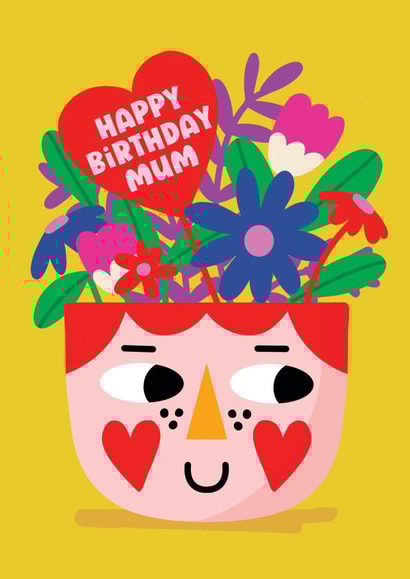 Cute Birthday Card - For Mum - Flower Pot created by NICHOLA COWDERY ILLUSTRATIONS