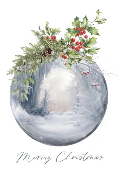 Classic Winter Wonderland, Christmas bauble card. Perfect for friends and family created by Rebecca Jennings