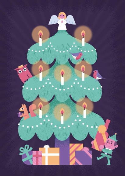 Pretty Christmas tree card - Festive animals created by Chris Wharton
