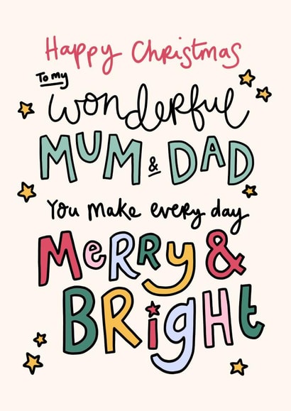 Cute Christmas Card - Parents - Merry & Bright created by Oops a doodle