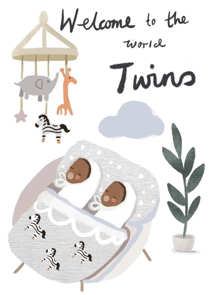 Cute New Baby Card - Illustrated - Twins created by Tigerlily