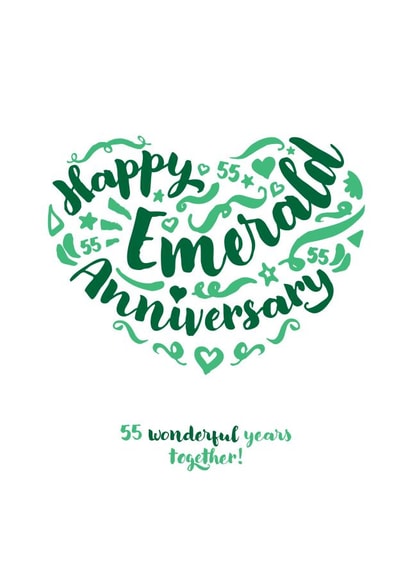 Classic Emerald Anniversary card - for a special couple - 55 years created by Fatchair Print