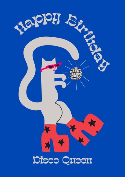 Happy Birthday Disco Queen - Disco Cat created by Aley Wild Illustration