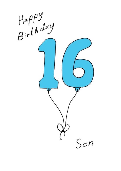 16th Birthday Card for your Son - Blue Sixteen Balloon created by A Ray of Sunshine Cards