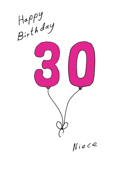 30th Birthday Card for your niece - pink thirty Balloon created by A Ray of Sunshine Cards