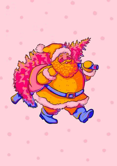 Cute Santa carrying tree Christmas card created by Mollie Rycroft-Stanley